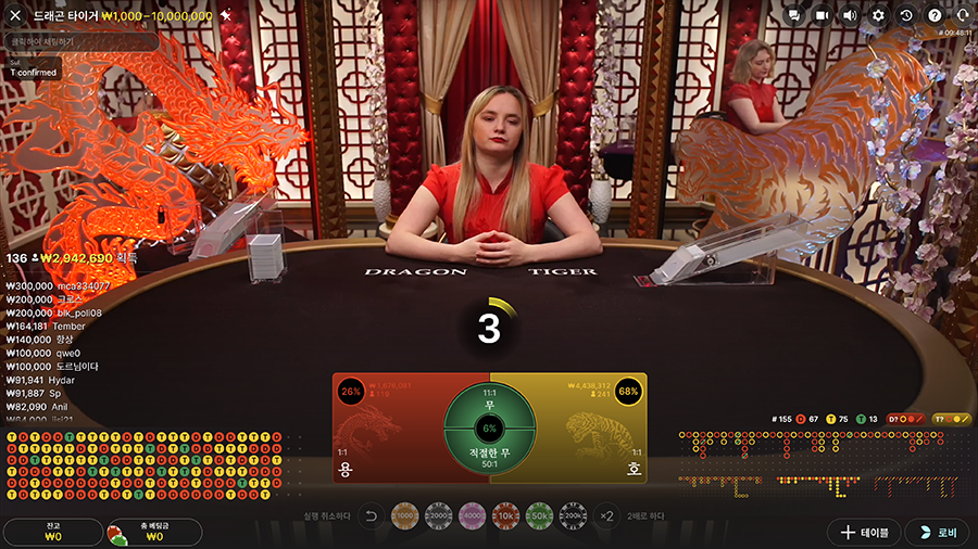 드래곤 타이거 게임 화면